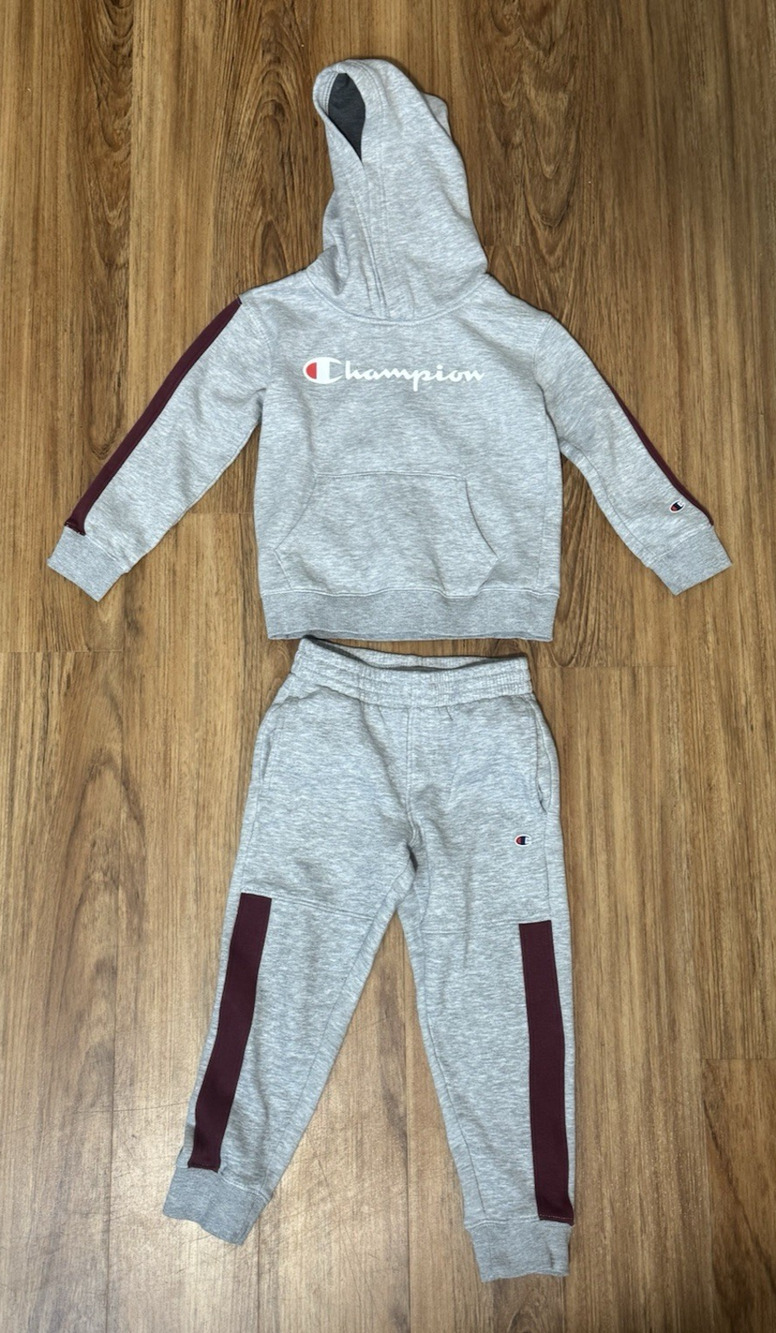Champion Boy's 2 Piece Hoodie & Jogger Pants Set Gray/Burgundy - Size 6